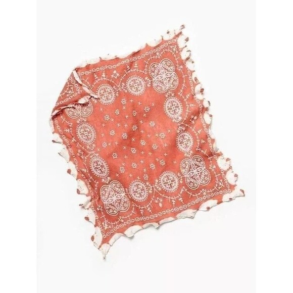 Free People Heirloom Embroidered Paisley Orange Bandana Scarves NWD 283022 - Picture 1 of 6